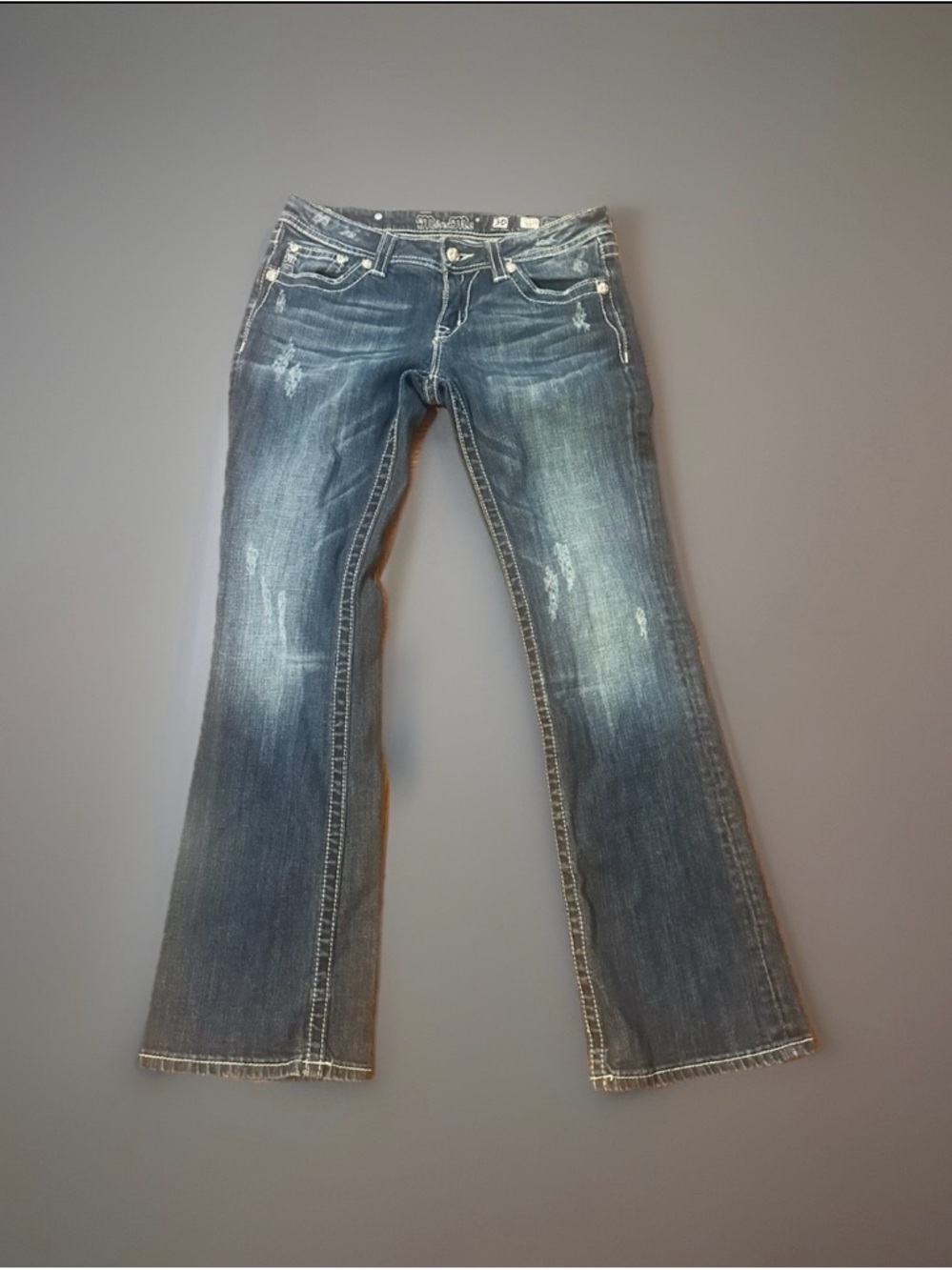 Miss Me Fleur De Lis Embellished Distressed Bootcut Jeans Medium Blue Sz 30